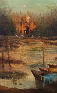 A. Q. Arif, 24 x 42 Inch, Oil on Canvas, Cityscape Painting, AC-AQ-553